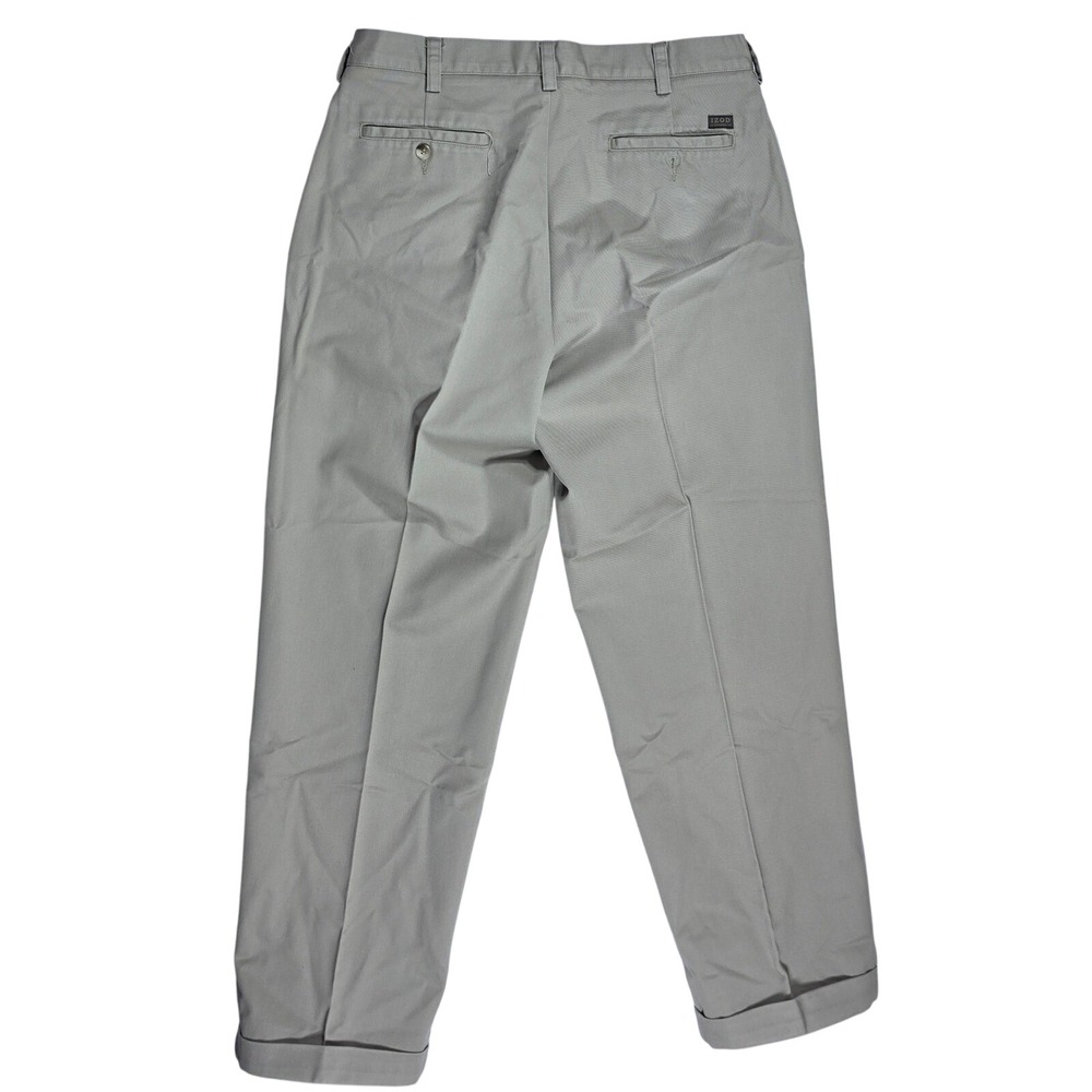 IZOD Men's Khaki Pleated Chinos 33x30 Tan 100% Cotton Cuffed Straight Leg Pants